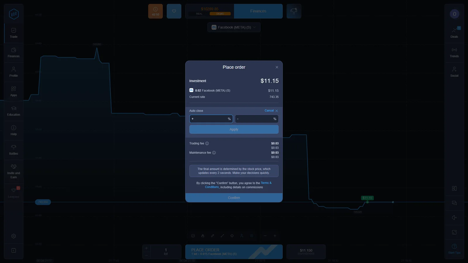 ExpertOption Stocks Mode Facebook order with lots current rate take profit stop loss trading and maintenance fees